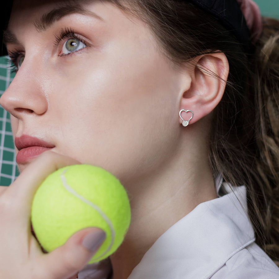 Tennis racket heart stud earrings